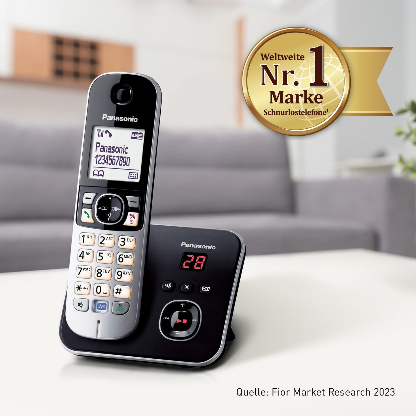 Panasonic KX-TG6821GB DECT cordless telephone with answering machine (low radiation, eco mode, gap telephone, landline, call barring) black