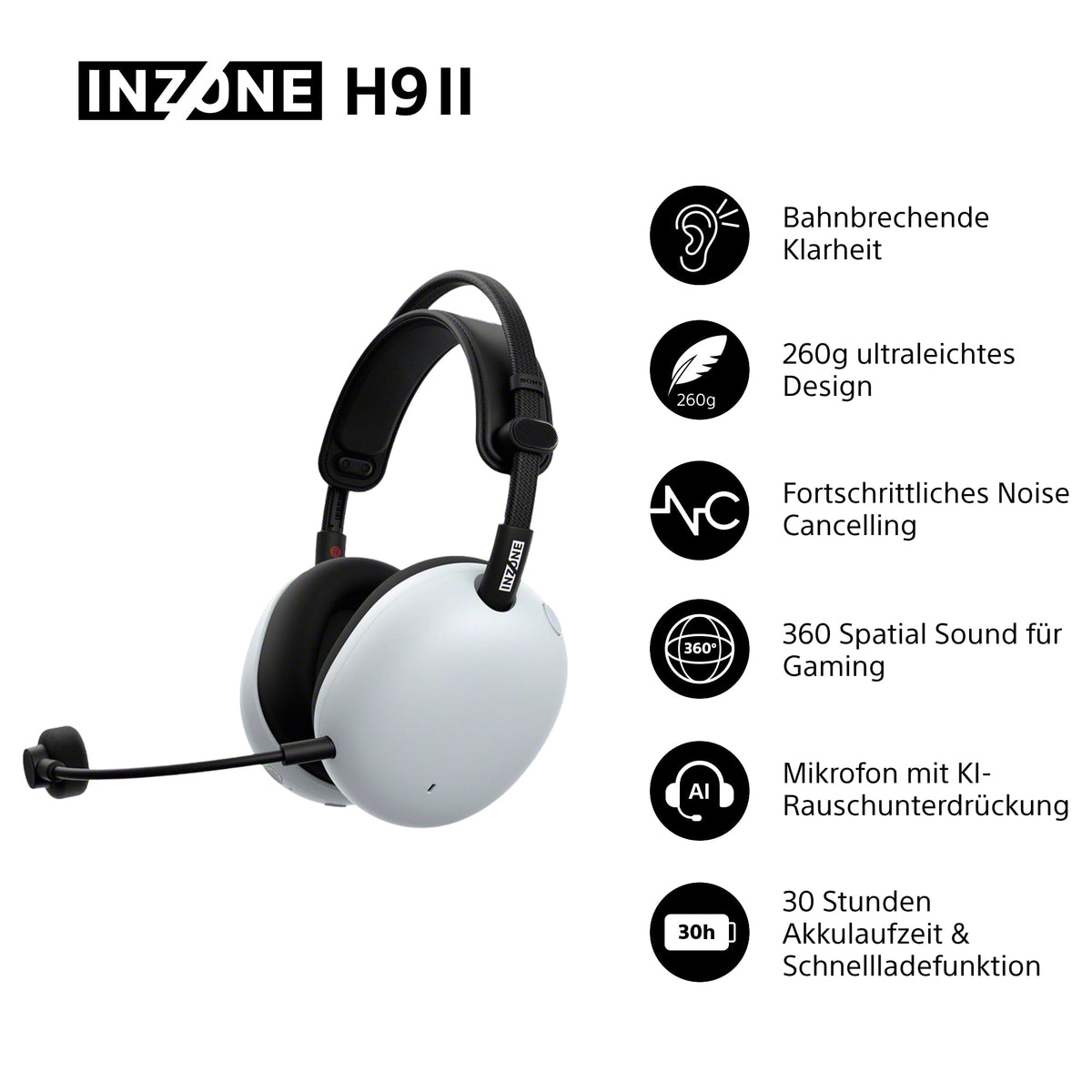 Sony INZONE H9 II Căști de gaming wireless cu anulare a zgomotului - WHG910NW.CE7