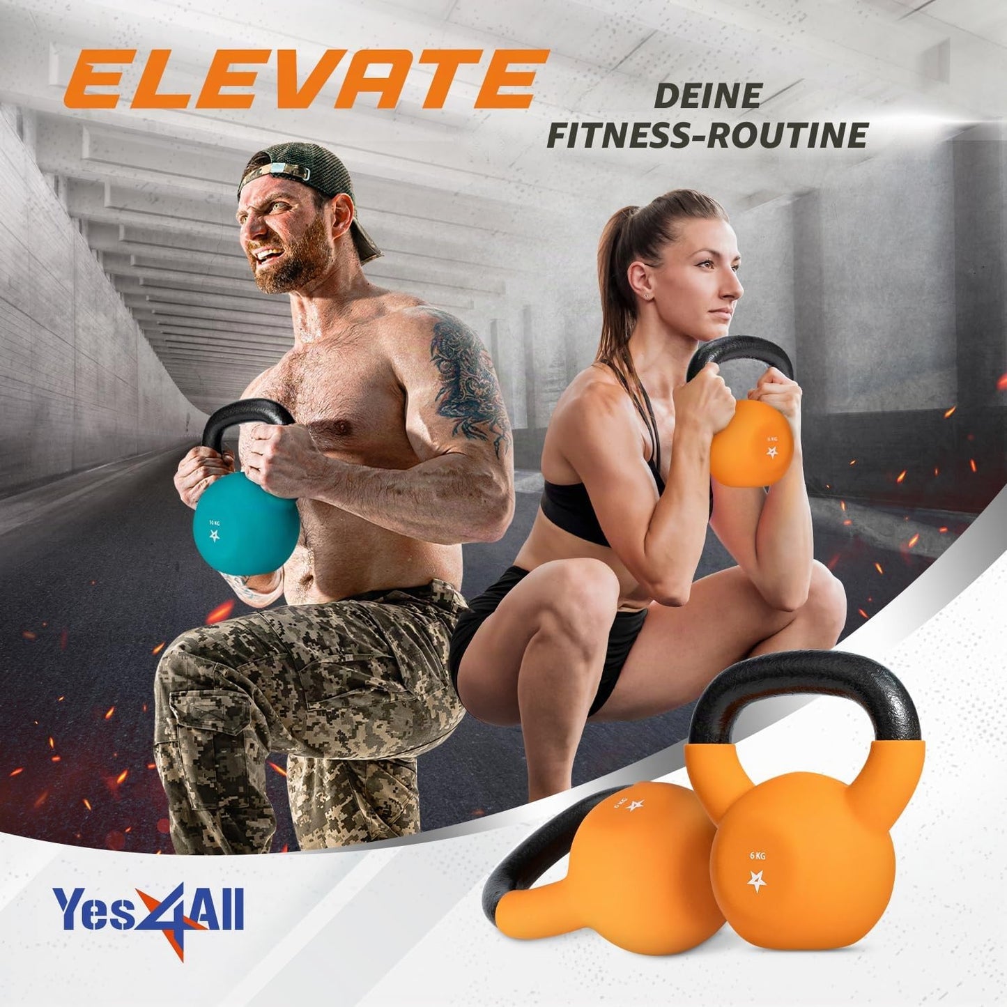 Yes4All HCR1 Neoprene Coated Kettlebell, Strength Training Kettlebells - 6KG Orange