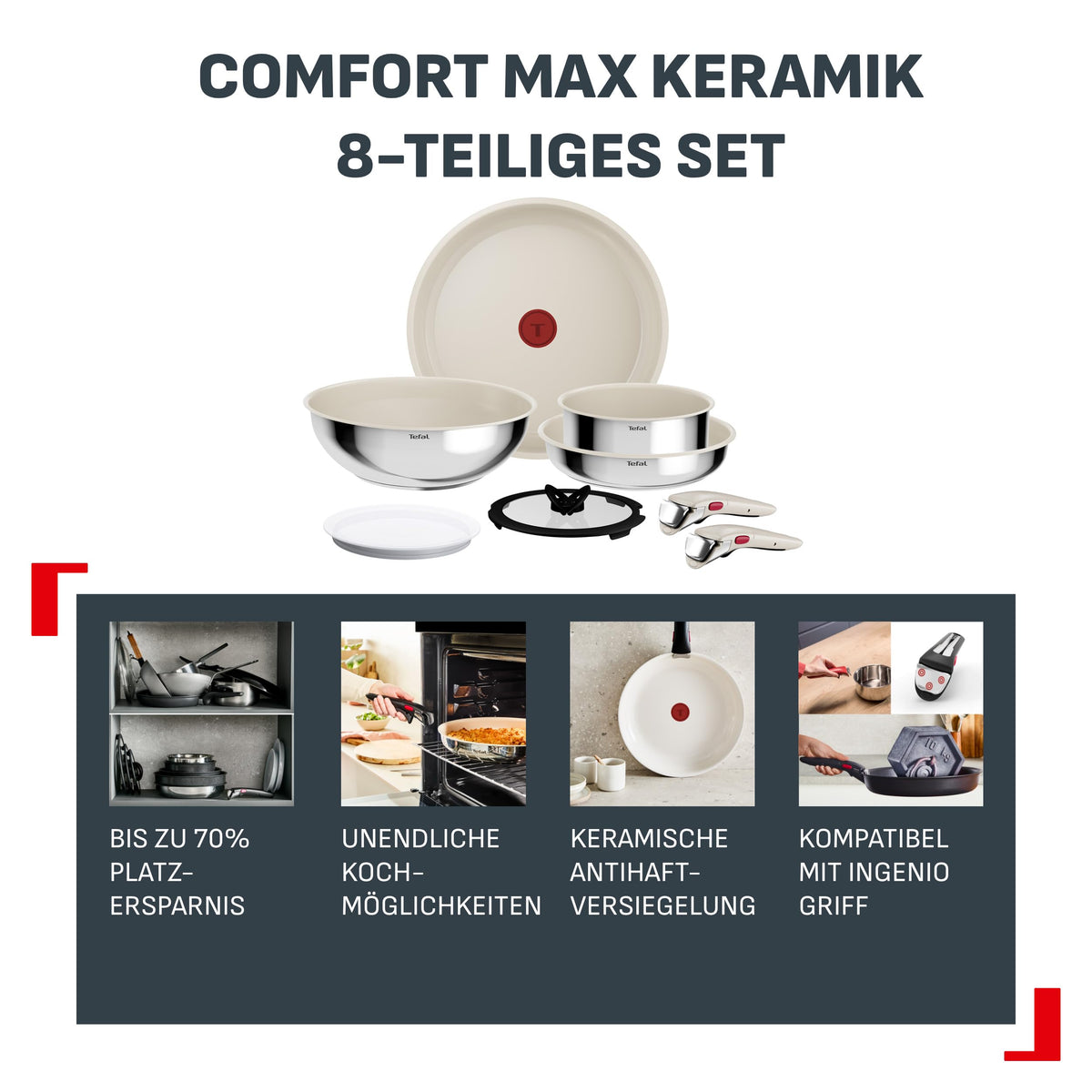 Tefal Ingenio Comfort Max 8-piece Ceramic Cookware Set - L885S844