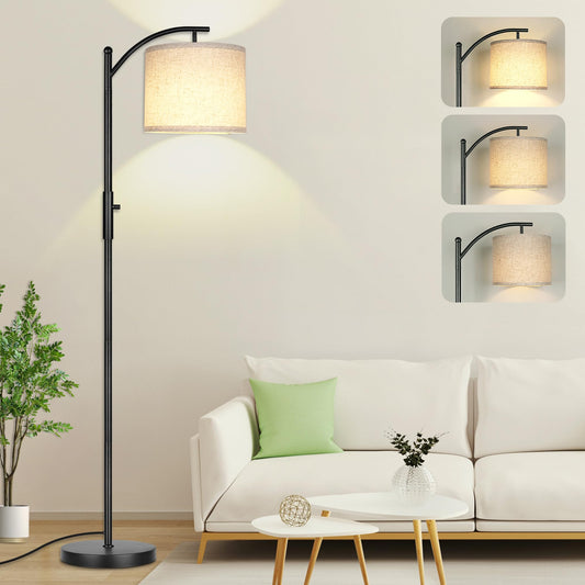 ROTTOGOON Dimmable Floor Lamp Arc Floor Lamps for Living Room Stepless Dimmable Modern Floor Lamp with Linen Shade Tall Lamp for Bedroom Office Dining Room - Black - YSFP050PB1-EU
