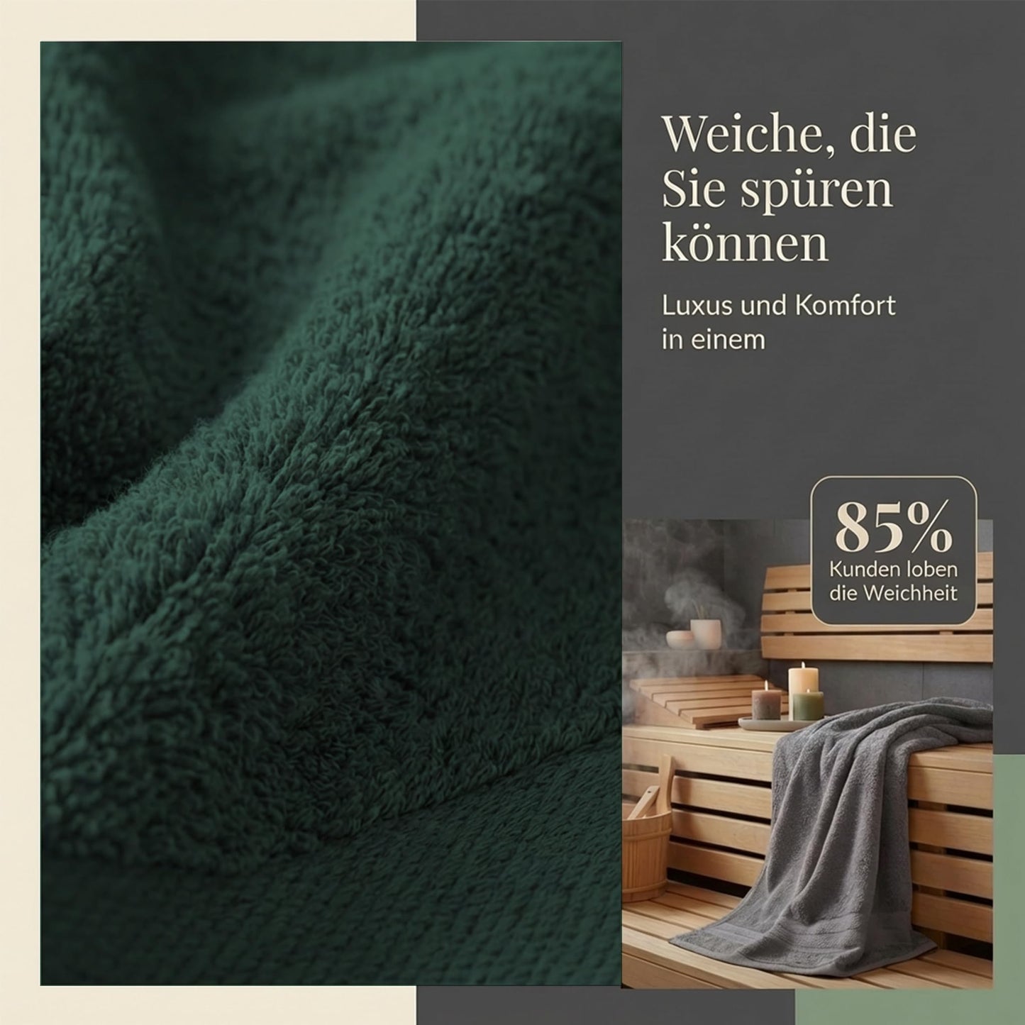Komfortec 2 sauna towel set 80x200 cm, large sauna towels made of 100% cotton, sauna towels, fluffy and absorbent, quick-drying, anthracite gray/dark green - 2er-80x200-anthrazit-dunkelgrun