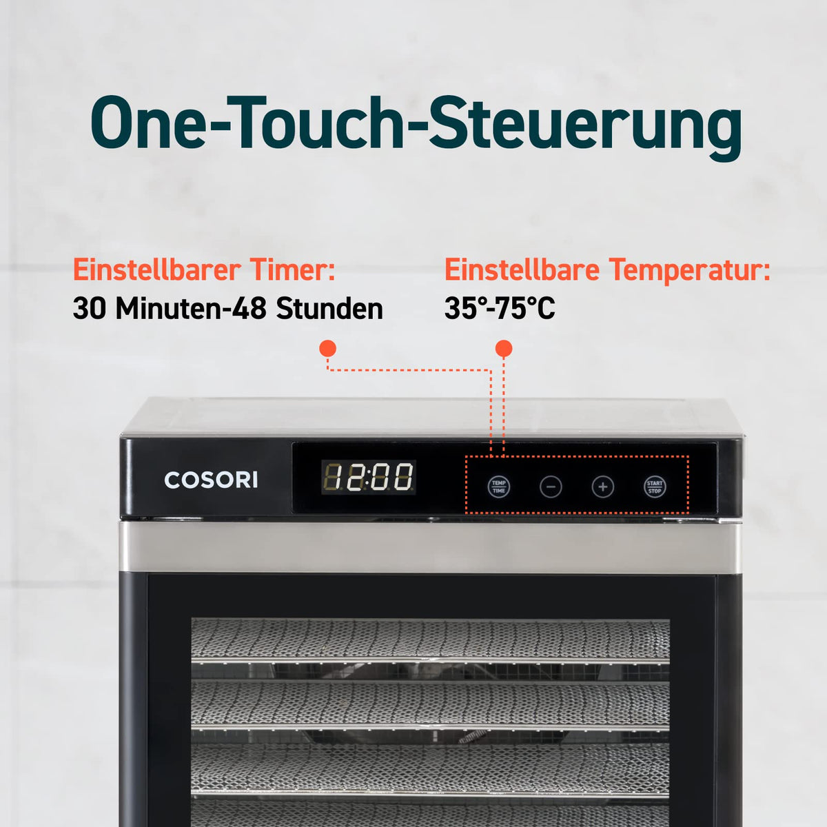 Cosori Dörrautomat din oțel inoxidabil, Dehidrator de alimente, 650W, temporizator de 48 ore - CP267-FD