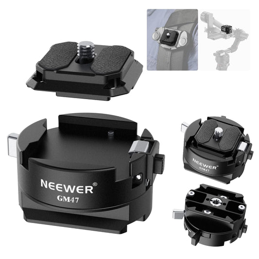 NEEWER GM47 quick release plate kit, quick release auto lock square QR plate compatible with Peak Design Capture V3 clip, Arca Type Clamp Base compatible with Arca Swiss DJI Ronin RS 4 Pro RS 3 RS 2 - 10104399