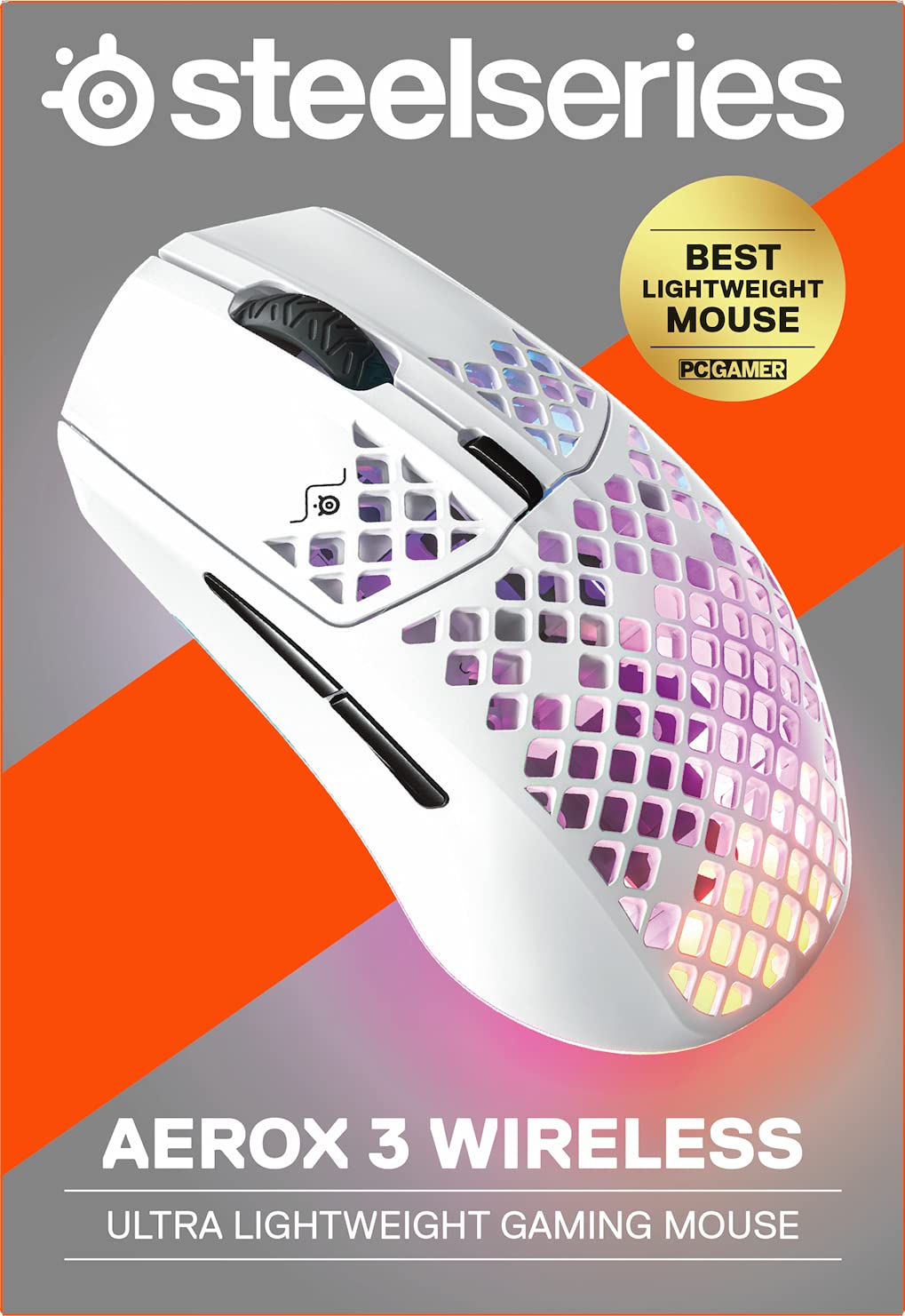 SteelSeries Aerox 3 Wireless - RGB Gaming Mouse with Surface Holes - Ultra-lightweight, water-resistant design - Optical TrueMove Air Sensor with 18,000 DPI - Snow - 62608