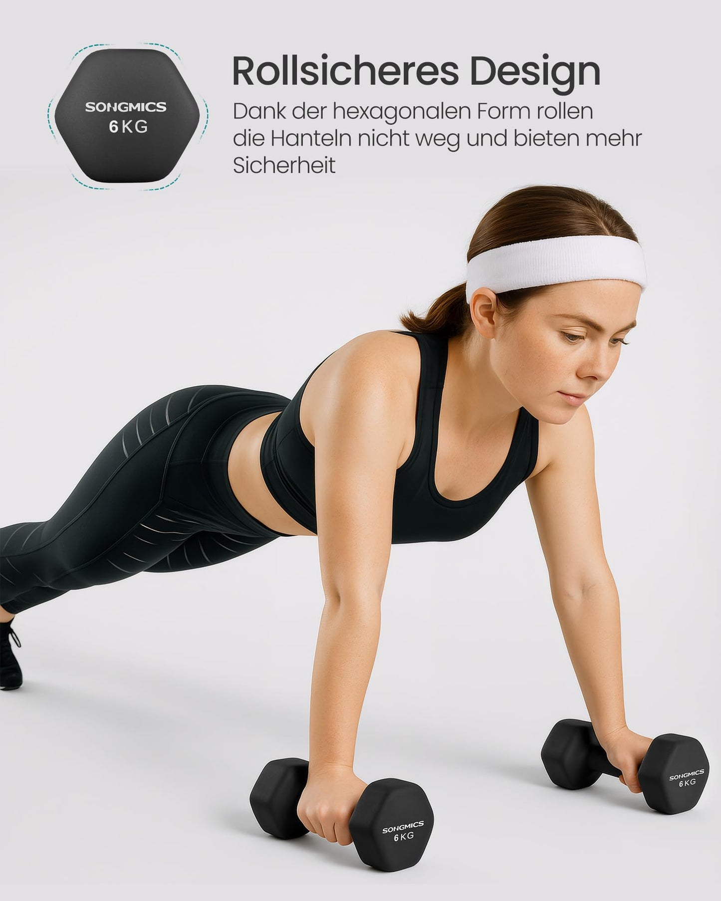 SONGMICS Dumbbells Set of 2 2 x 6kg Dumbbell Set Hexagon Neoprene Coating Strength Training Workout Fitness Training for Home Ink Black SYL160B01 - USYL908Q01