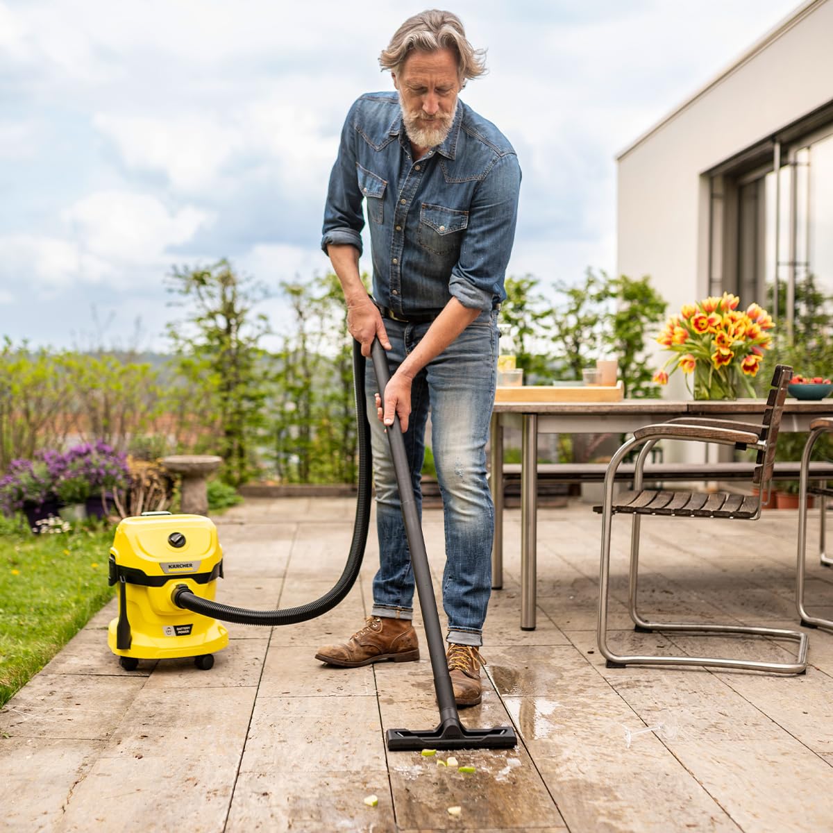 KÄRCHER Battery Wet/Dry Vacuum Cleaner WD 2-18, including filter, crevice and wet/dry suction nozzle, 225 Watts, plastic container: 12 l, suction hose: 1.8 m, without battery, without charger, Yellow - 1.628-500.0