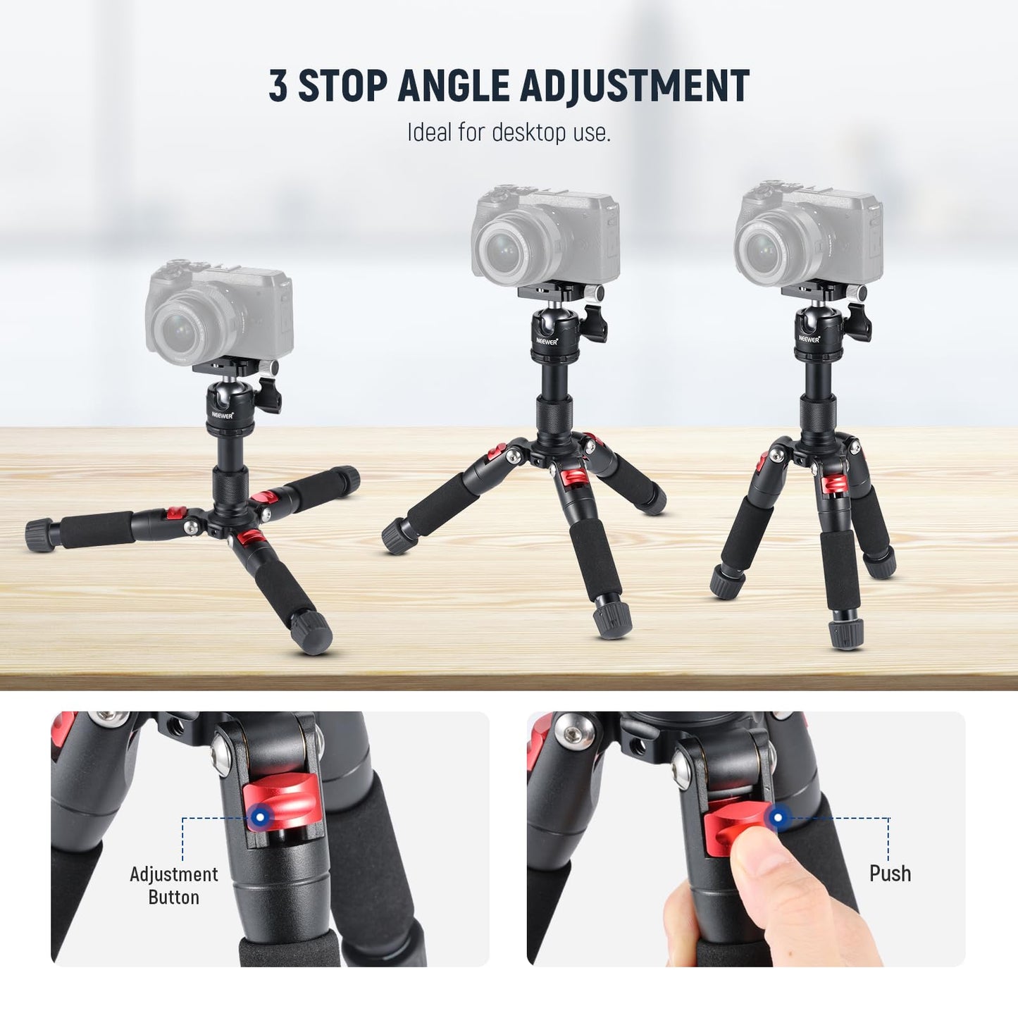 NEEWER Mini table tripod with smartphone holder compatible with iPhone & DSLR cameras for video recordings, 50cm compact travel webcam tripod with 360° ball head & 1/4" quick release plate, TP-AAM521