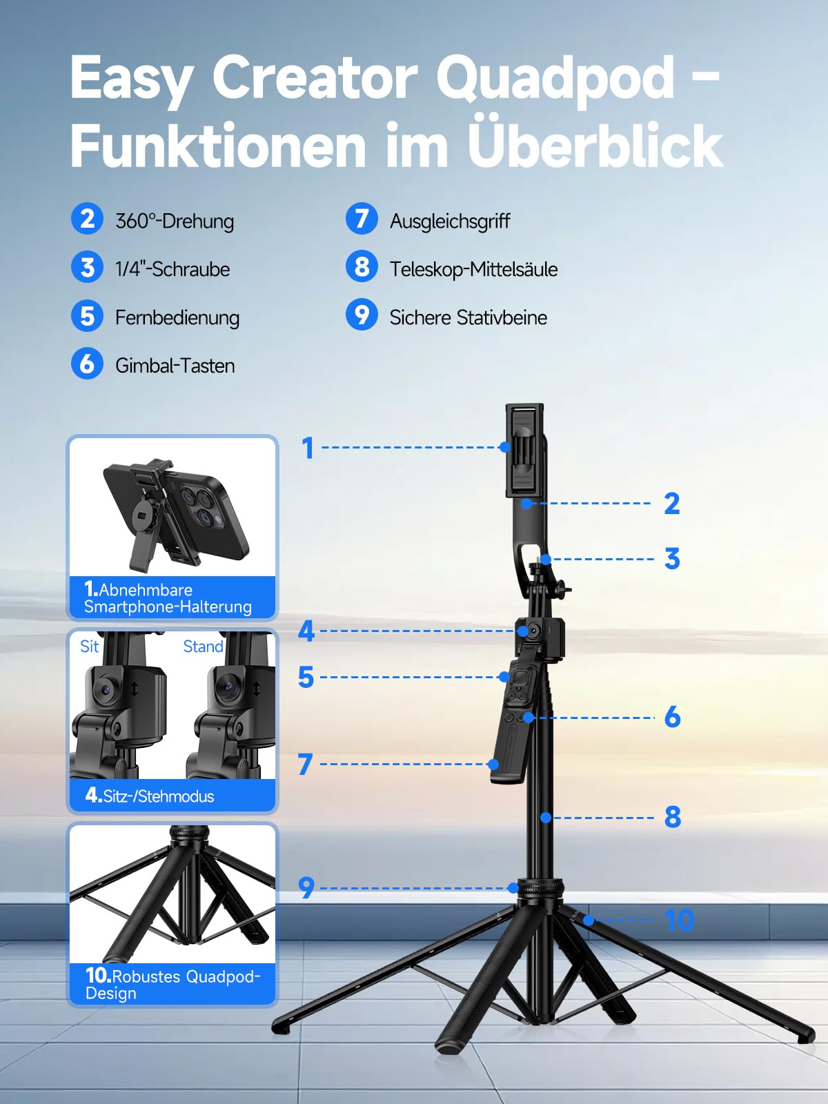 Rollei Easy Creator Quadpod mobile phone tripod with automatic tracking - 23152