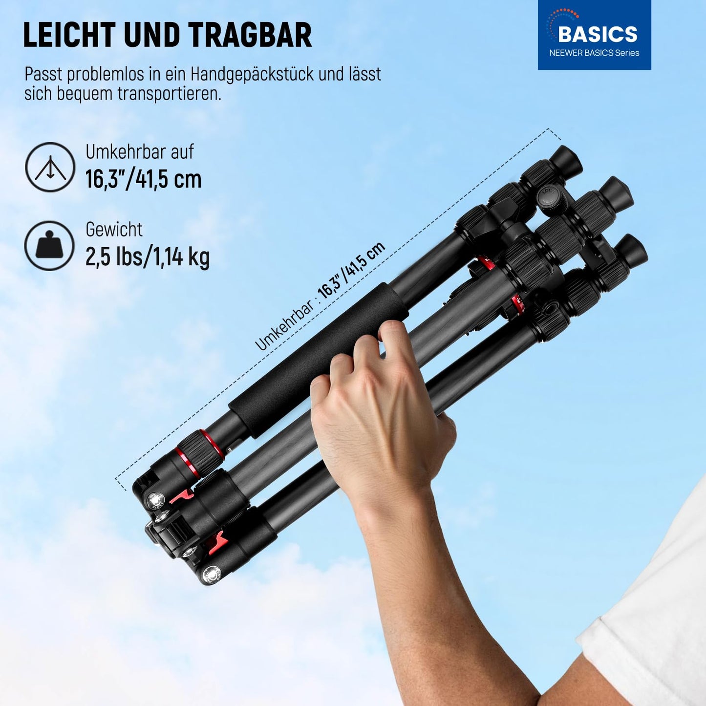 NEEWER Basics Carbon Fiber Travel Tripod Monopod, 64" Compact Lightweight Portable Cell Phone Camera Tripod Compatible with iPhone Video Recording, Arca Ball Head, Maximum Load 13.2 lbs, TP17B