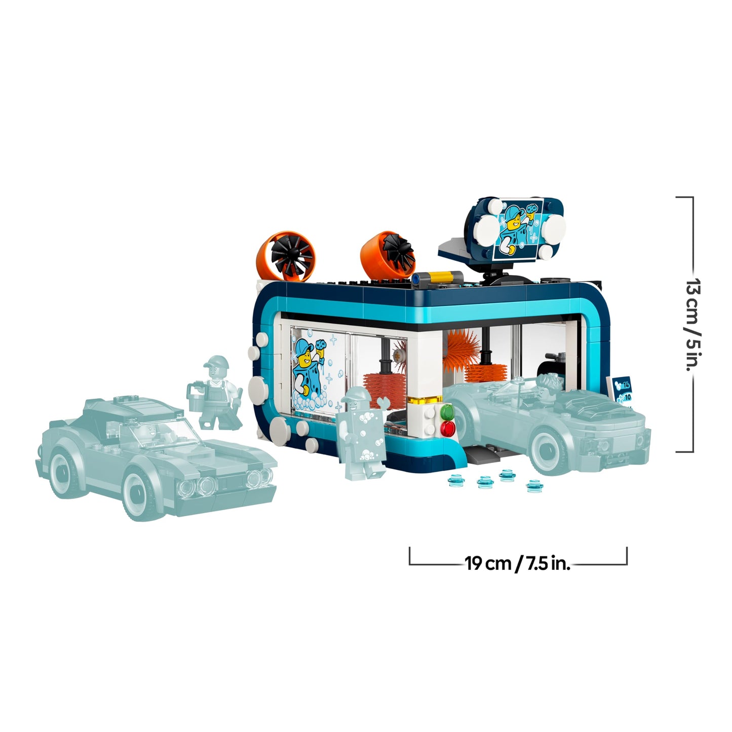 LEGO City car wash toy - including 2 model cars, washing function and 4 minifigures with accessories - birthday gift for boys aged 6 and over - 60497