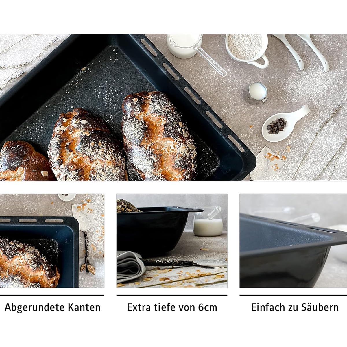 ICQN baking tray with non-stick coating 45.5 x 37.5 x 6 cm | Extra deep drip pan for oven and stove | Suitable for Bosch, Siemens, Neff, Constructa, Flavel | Non-stick | 455x375x60mm - IQ