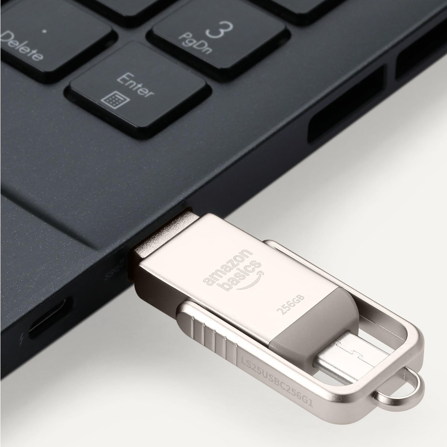Amazon Basics USB memory stick, USB stick with two ports (USB-C and USB-A), 256GB, champagne silver - LS25USBC256G1