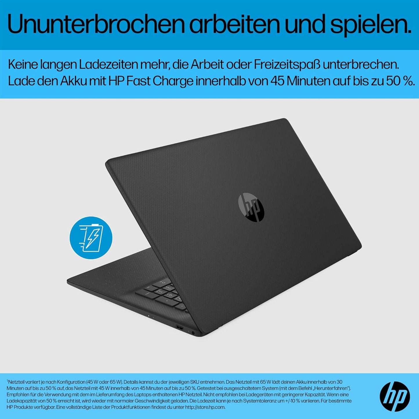 HP laptop with 17.3" HD+ display, Intel Celeron N4120, 8 GB DDR4 RAM, 256 GB SSD, Intel UHD graphics, Windows 11, QWERTZ keyboard, black - BZ8S4EA#ABD