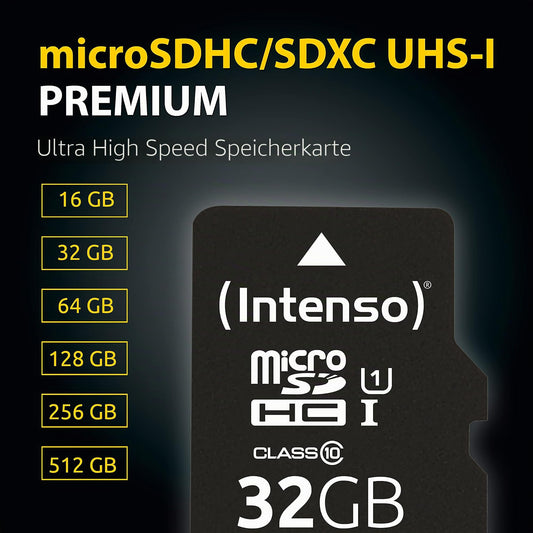 Intenso Premium microSDXC 256GB Class 10 UHS-I Memory Card incl. SD Adapter (up to 90 MB/s), black (Pack of 2) - 3423492