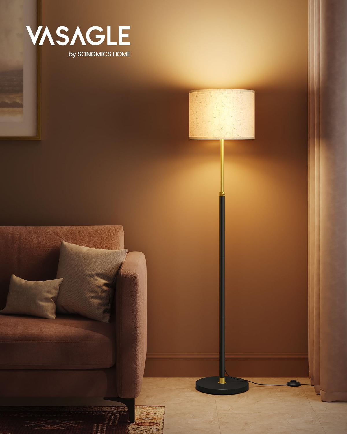 VASAGLE Floor Lamp Living Room, 140.5-171 cm height-adjustable Reading Lamp - LFL002B02