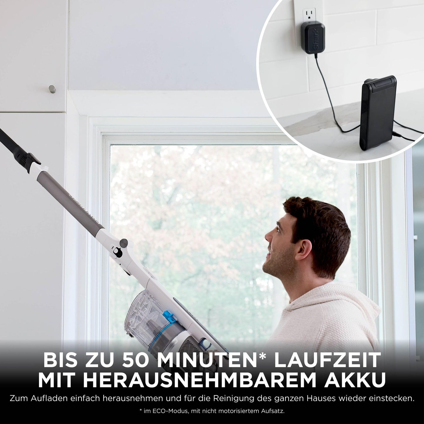 Shark PowerPro cordless vacuum cleaner, free-standing, up to 50 minutes running time, wireless, bagless, for animal hair, allergy sufferers, carpets and hard floors, with LED light and articulated tube, gray metallic, IZ380EUT