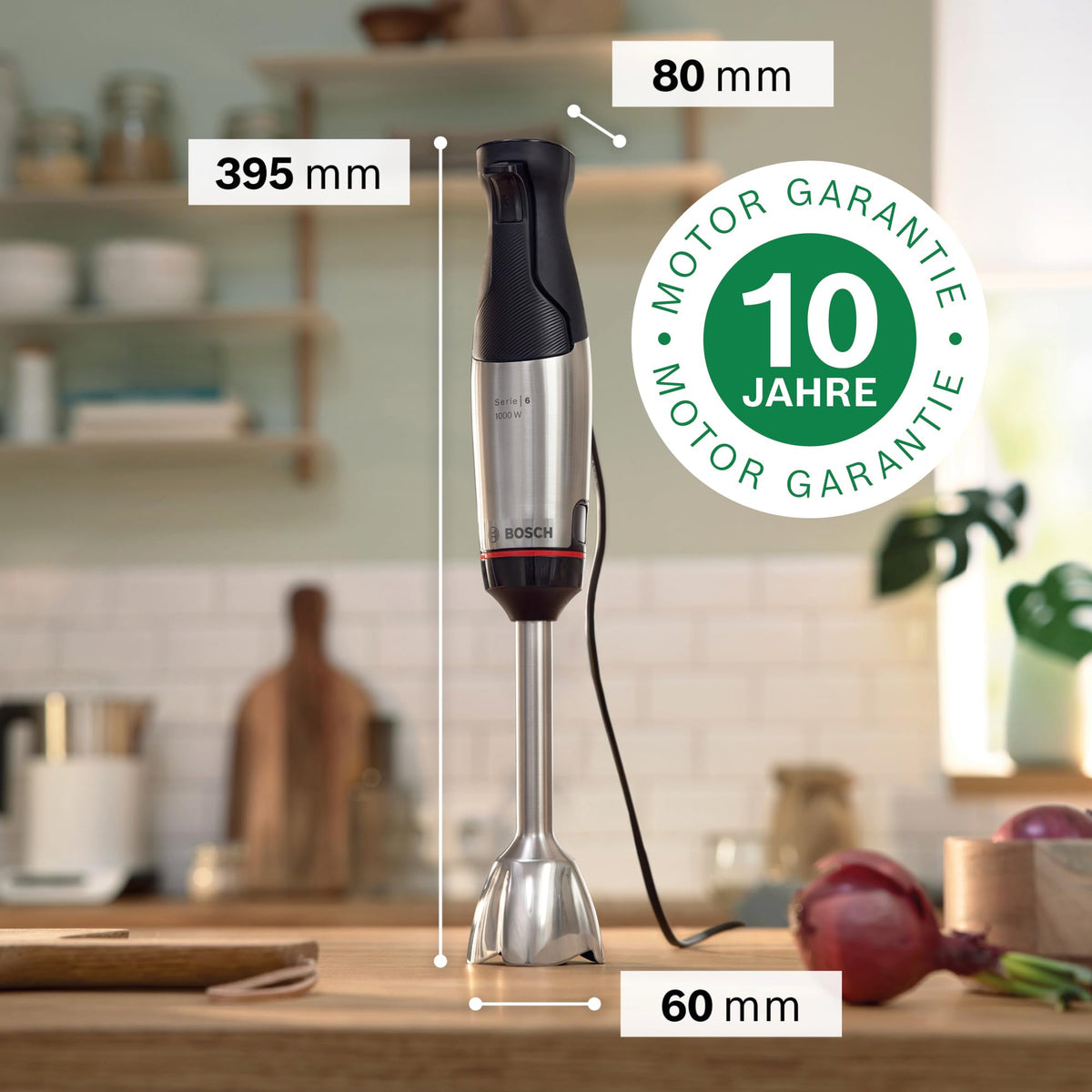 Bosch ErgoMaster Series 6 Hand Blender, with mixing cup, 4 stainless steel blades, wear-free ceramic coupling, durable, air cooling, powerful, 1200W, MSM6M810