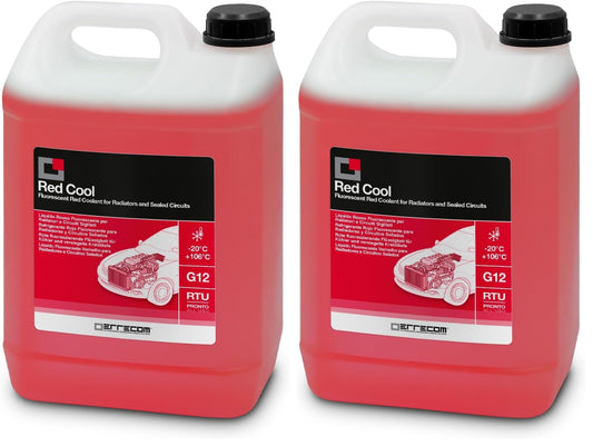 ERRECOM Red Cool, Red Fluorescent Radiator Fluid -20°C, G12 Antifreeze with Organic Based Oat Inhibitor Package, Ready to Use, 5 Liters (Pack of 2) - TR1270.P.01.EC
