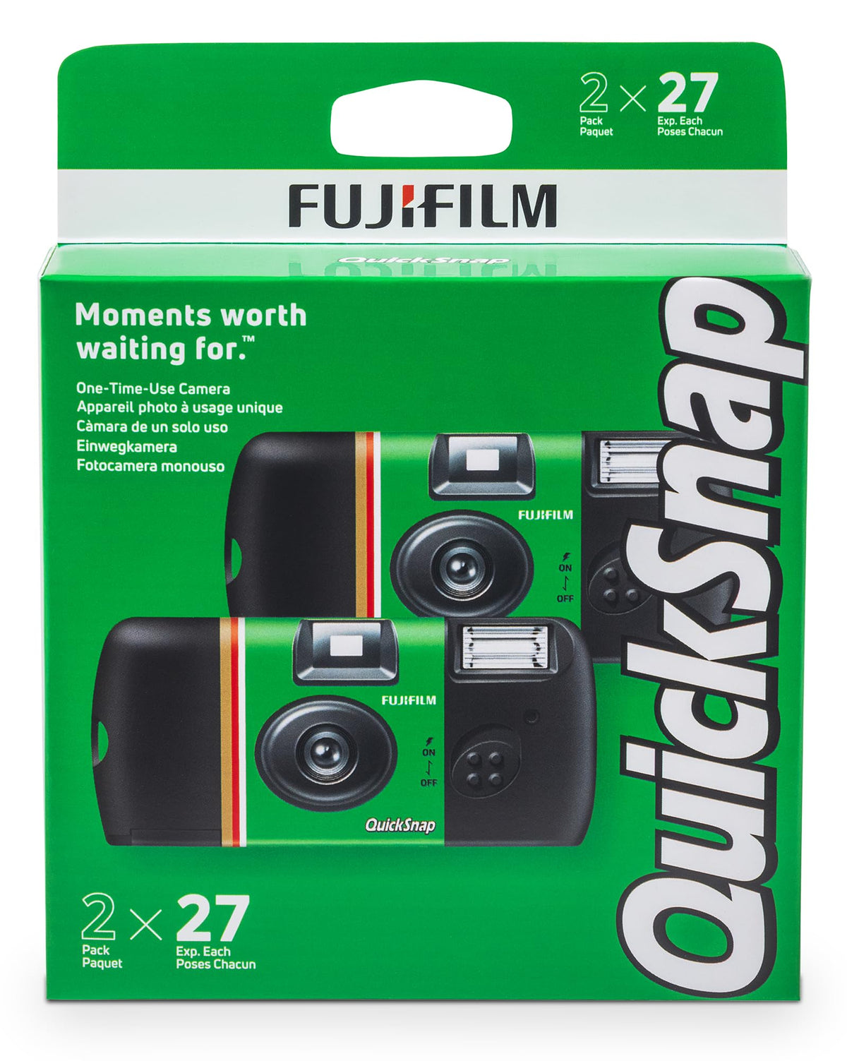 FUJIFILM QuickSnap disposable camera with flash ISO 400 | Analogue 35mm disposable camera for weddings, parties and travel - ready for immediate use 27 shots, pack of 2 - 7176742