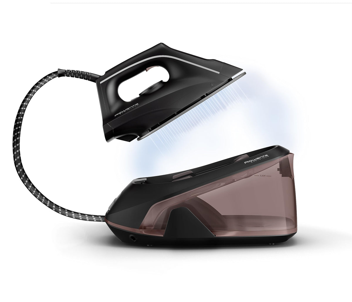 Rowenta VR5120 Easy Steam Stație de călcat cu aburi, 2400 Watt, 110 g/min. abur variabil, 210 g/min. jet de abur suplimentar, încălzire rapidă, rezervor de apă de 1,4 L, sistem anticalcar, mod Eco, Canelă/Negru