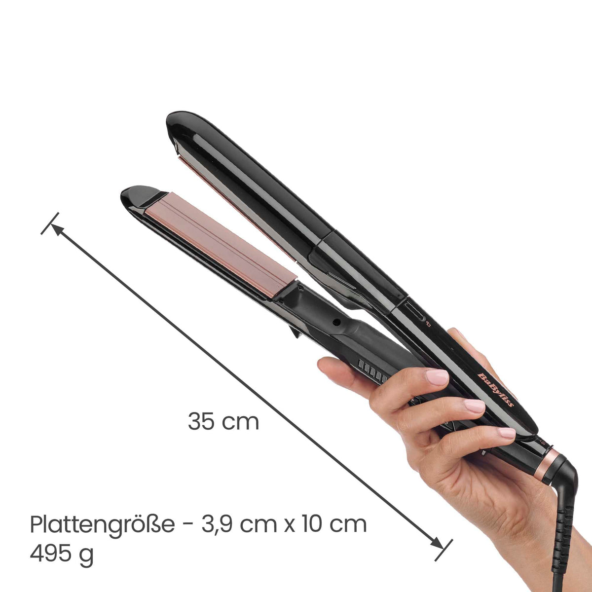 BaByliss Steam Smooth Îndreptător de păr, aparat de styling cu aburi, Negru | Plăci ceramice XL de 39mm, îndreptător pentru păr gros și lung, îndreptare anti-frizz, 5 niveluri de temperatură până la 230°C, ST493E - 997-81081