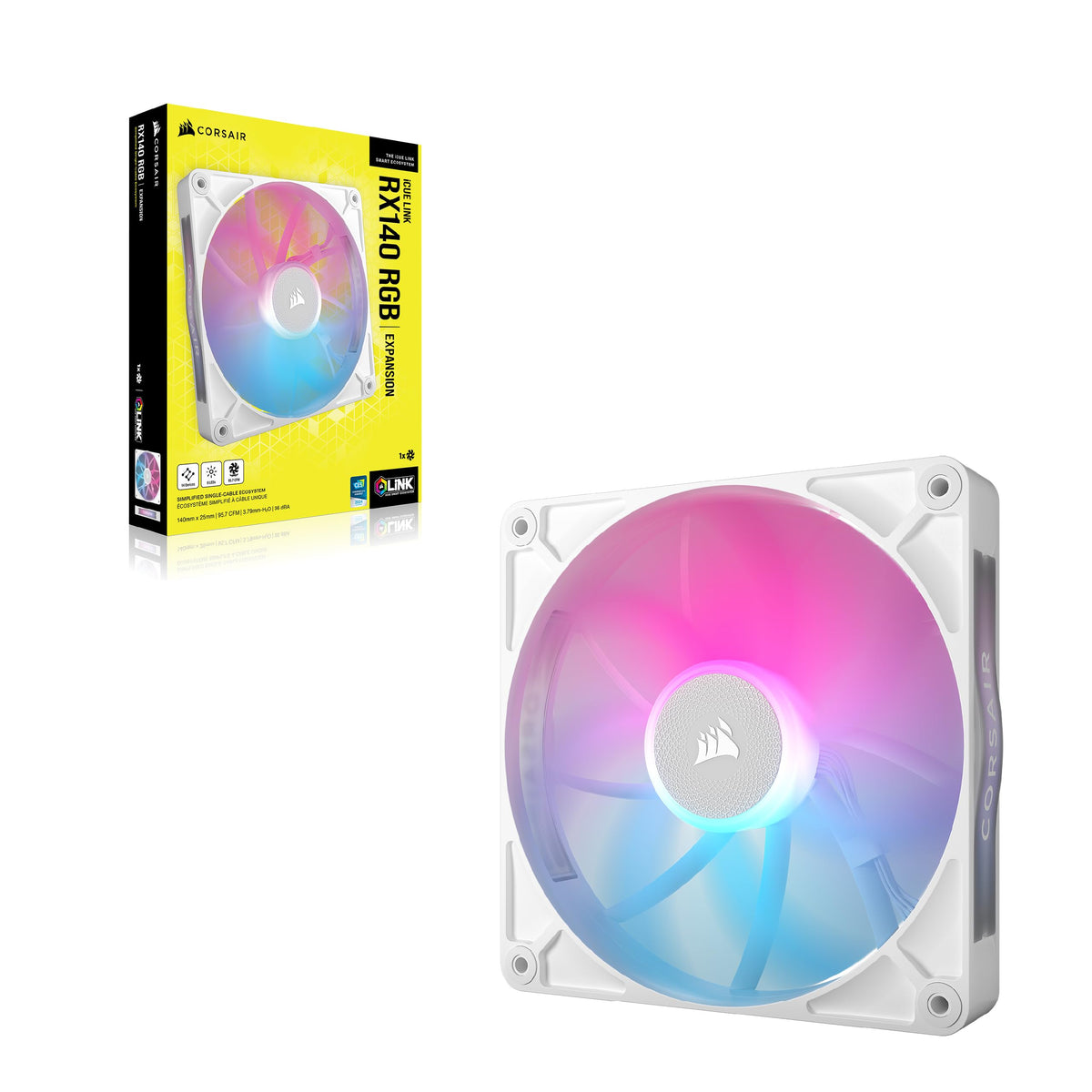 CORSAIR iCUE LINK RX140 RGB ventilator PWM de 140mm – pachet individual, alb - CO-9051023-WW