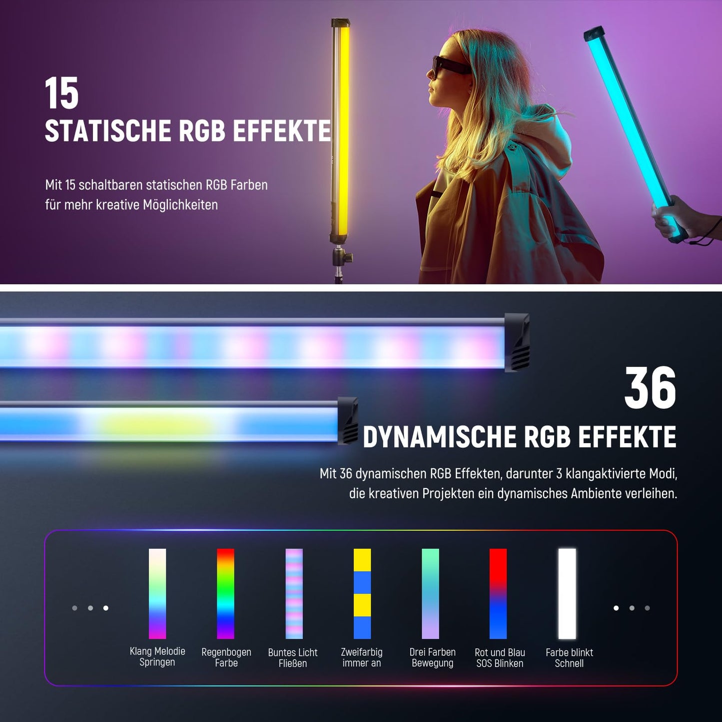 NEEWER Basics 21" Magnetic RGB Light Stick, CRI95 Dimmable 14W LED Handheld Video Light Stick with 51 RGB Modes, 4000mAh Battery for YouTube, TikTok, Recording Studio, Photography, Streaming, SL50
