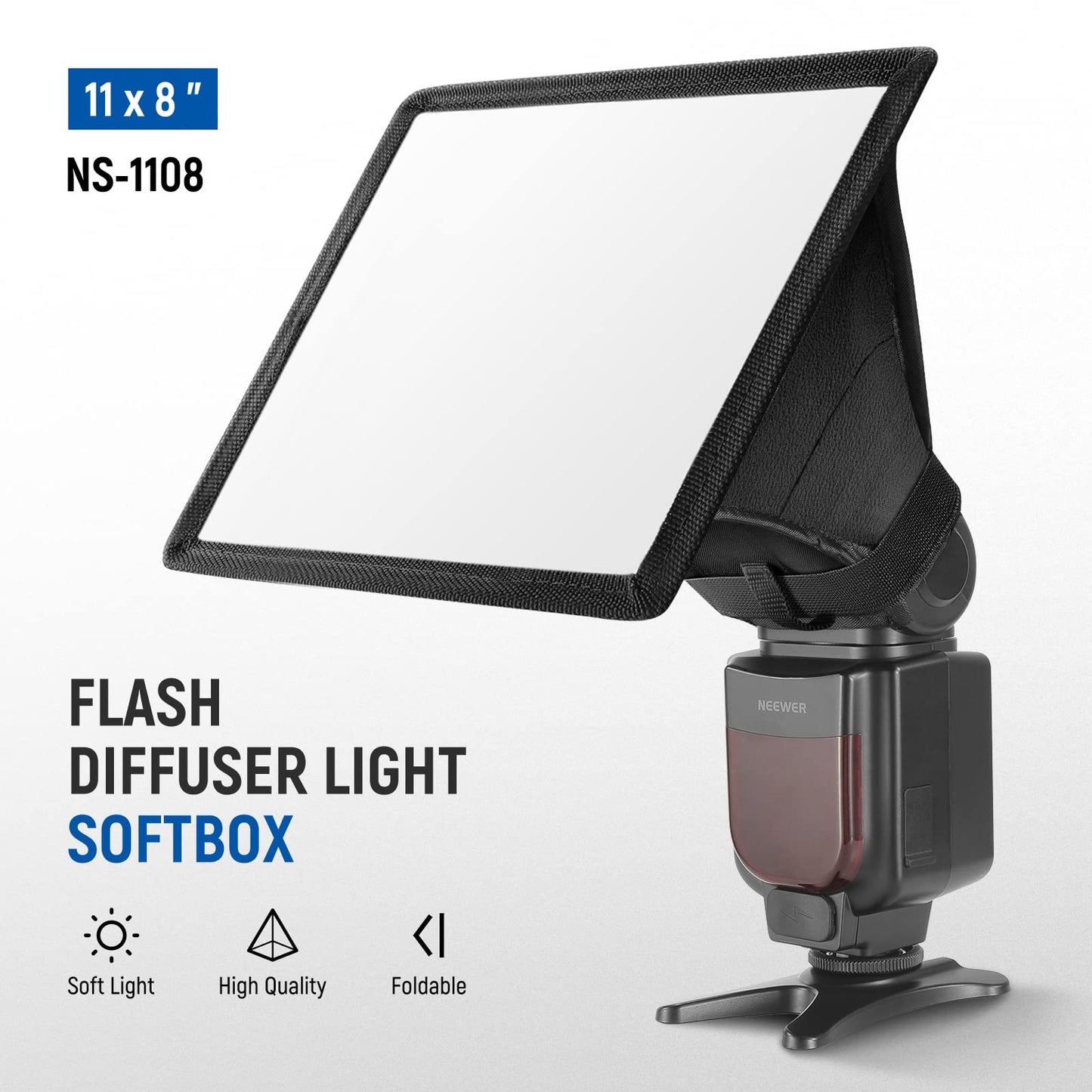 NEEWER Flash Diffuser Light Softbox 11" x 8", Universal Foldable with Storage Bag Compatible with Canon Nikon Sony Godox Yongnuo NEEWER speedlight - NS-1108