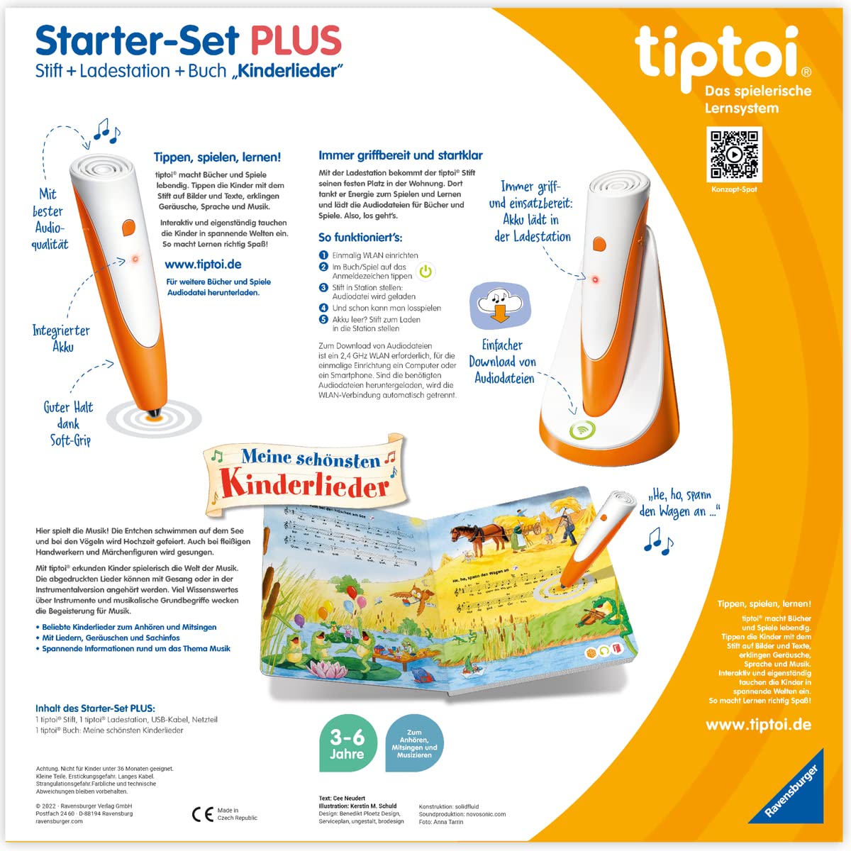 Ravensburger tiptoi Starter Set Plus 00159: Pen and book My most beautiful children's songs - Plus charging station - Learning games for children from 3 years - Toys from 3 years