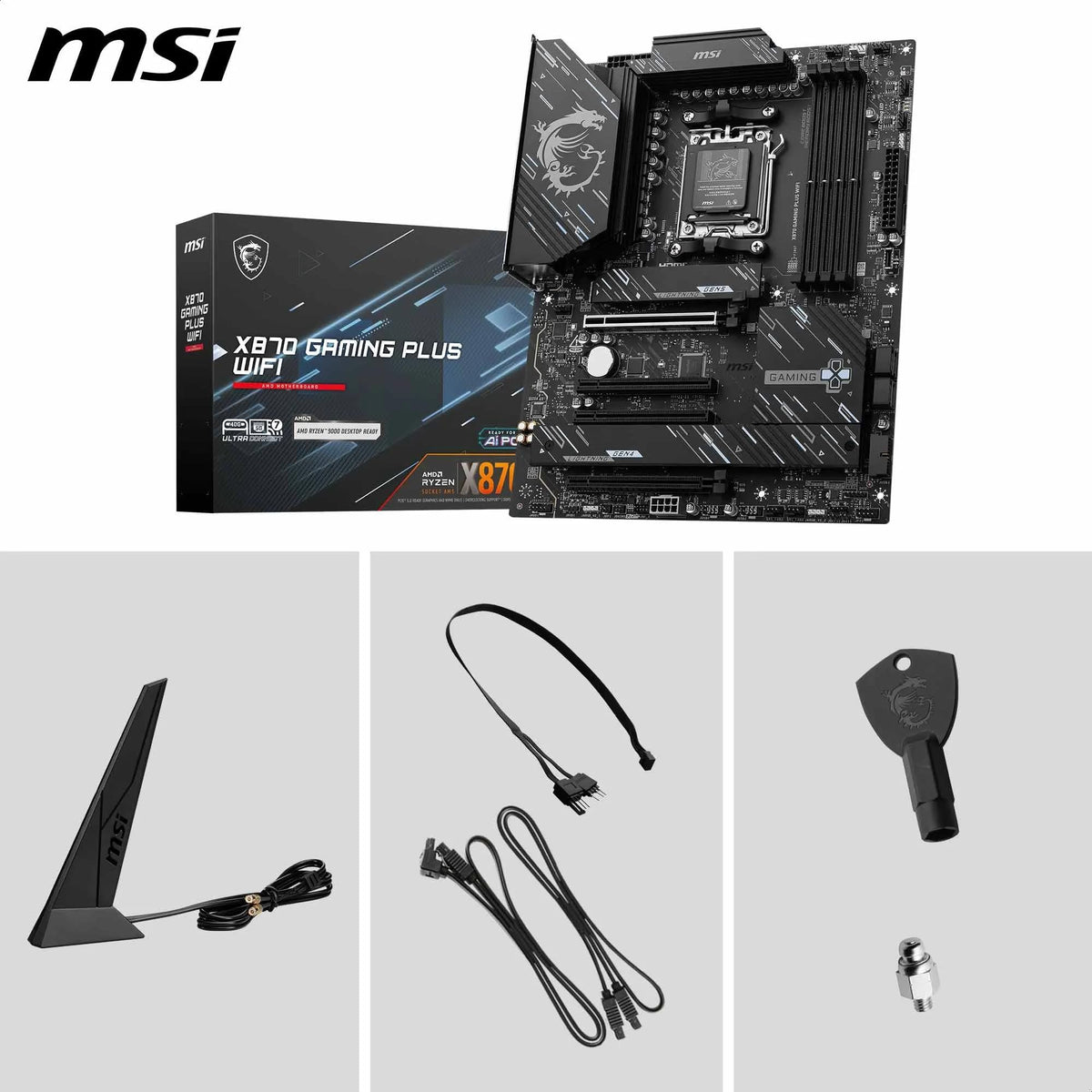 MSI X870 Gaming Plus WiFi Motherboard, ATX - Supports AMD Ryzen 9000/8000/7000 processors, AM5-14+2+1 Duet Rail System, DDR5 8200+MT/s (OC), PCIe 5.0 x16 & 4.0 x16, M.2 Gen5, Wi-Fi 7, 5G LAN - 7E47-004R