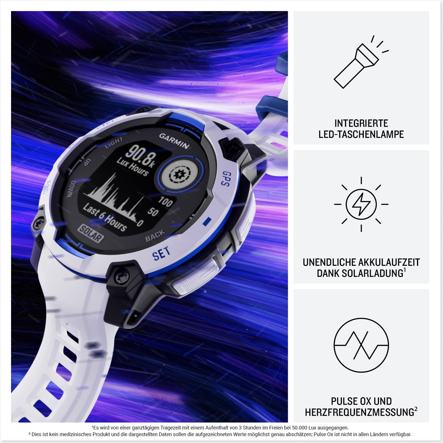 Garmin Instinct 3 45mm SOLAR - GPS multisport smartwatch, 0.9" display, up to 28 days battery life, 80+ sports apps, navigation function, smart features, LED flashlight, waterproof - 010-02934-03