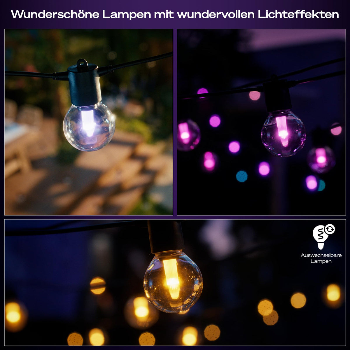 Philips Hue Festavia Globe Sârmă de lumini exterioare, 7m, 10 globuri de lampă - 929004581801