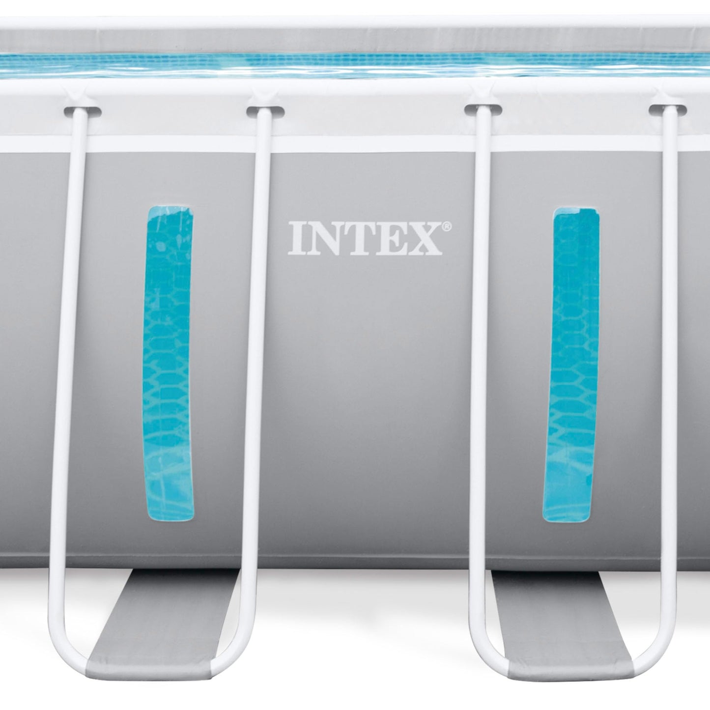 Intex 26770NP – Piscina Fuori Terra Prisma Frame Clearview Rettangolare, Pompa Filtro 2006 L/h, Scaletta, Telo Base e Copertura, 8418 L, Acciaio e PVC, Grigio, 400x200x122 cm