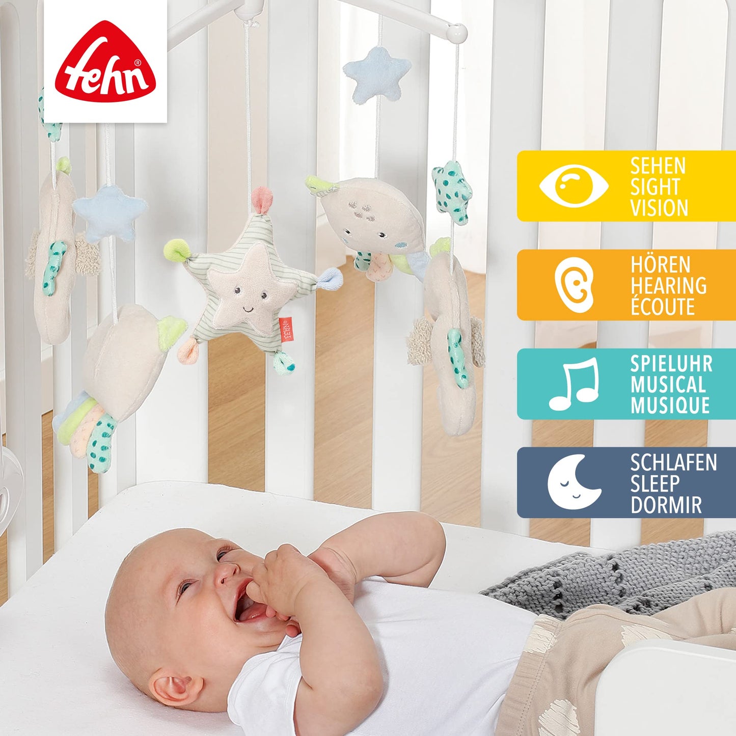 Fehn Music Mobile Sea Children - Baby Sleep Aid Music Toy - Music Box Melody "Sleep Child Sleep" - Music Mobile Baby Bed Accessories Toy for Babies and Newborns from 0-5 Months - 00054118