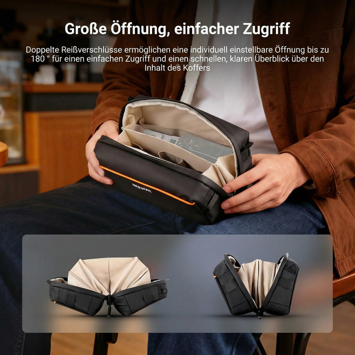 NEEWER Tech Tasche, organizator de cabluri rezistent la stropi, geantă de călătorie cu mai multe compartimente și curea de umăr pentru accesorii electronice, fotografie, carduri SD, baterii, cabluri și încărcătoare, PB024