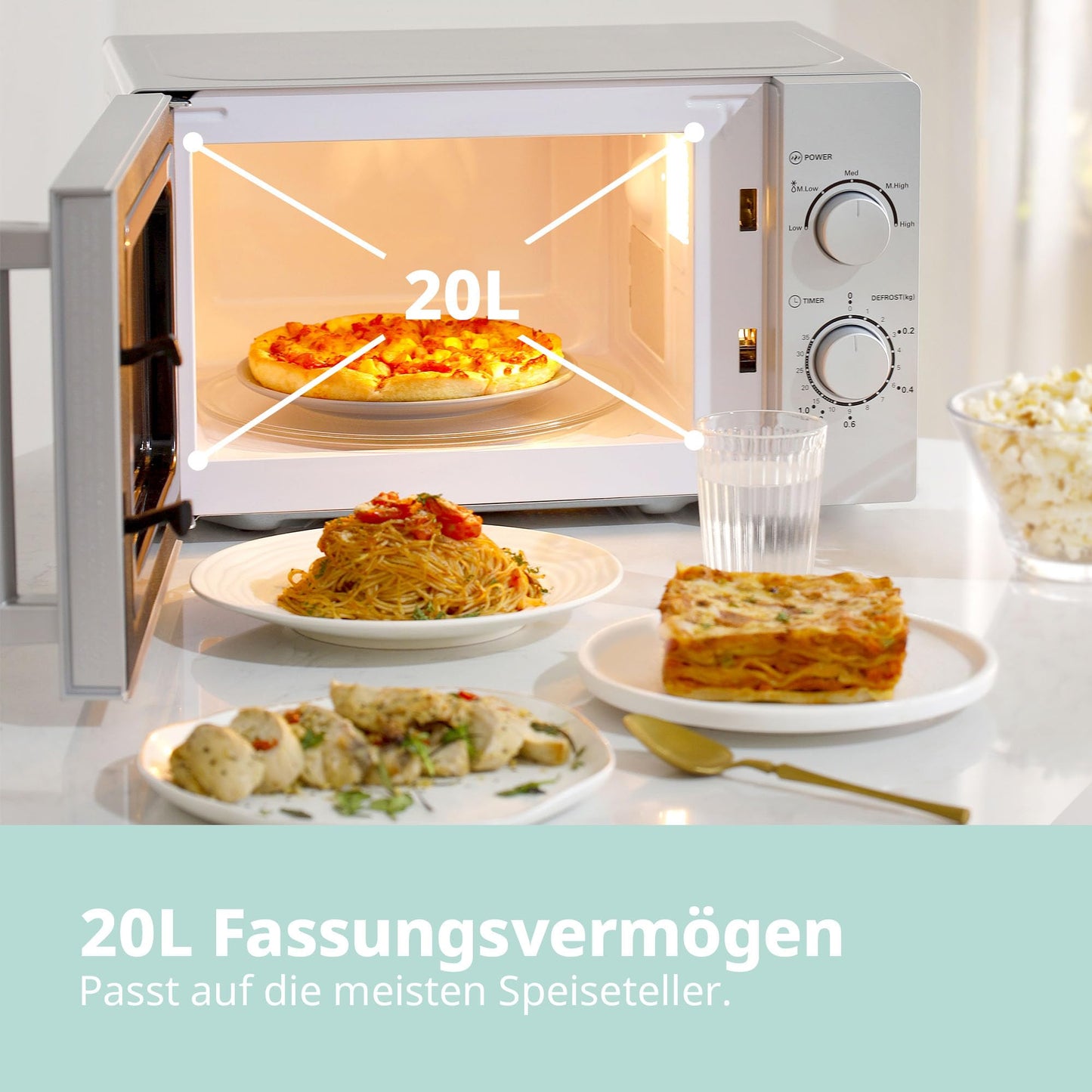 Comfee CMSN 20 si microwave/solo microwave with 5 power levels/interior lighting/easy defrost/360° turntable/two rotary controls/20L/700W/silver