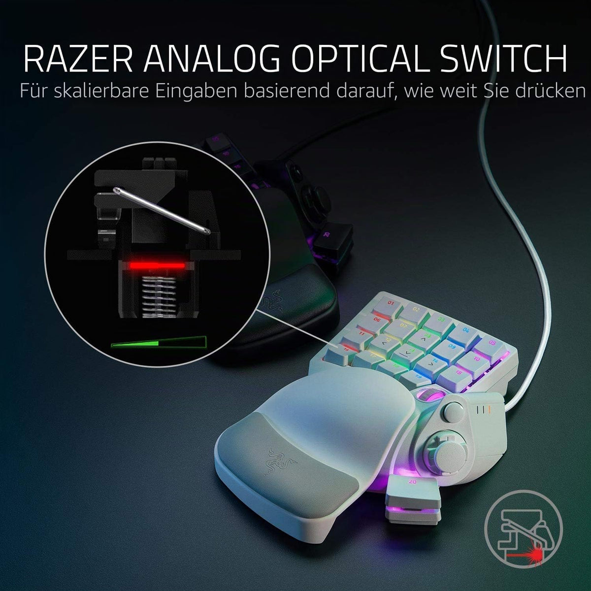 Razer Tartarus Pro Mercury - Tastatur pentru gaming - Gamepad cu taste analogice-optice - Rapid Trigger - 32 de taste personalizabile (punct de declanșare ajustabil, RGB Chroma) Alb Mercury - RZ07-03110200-R3M1