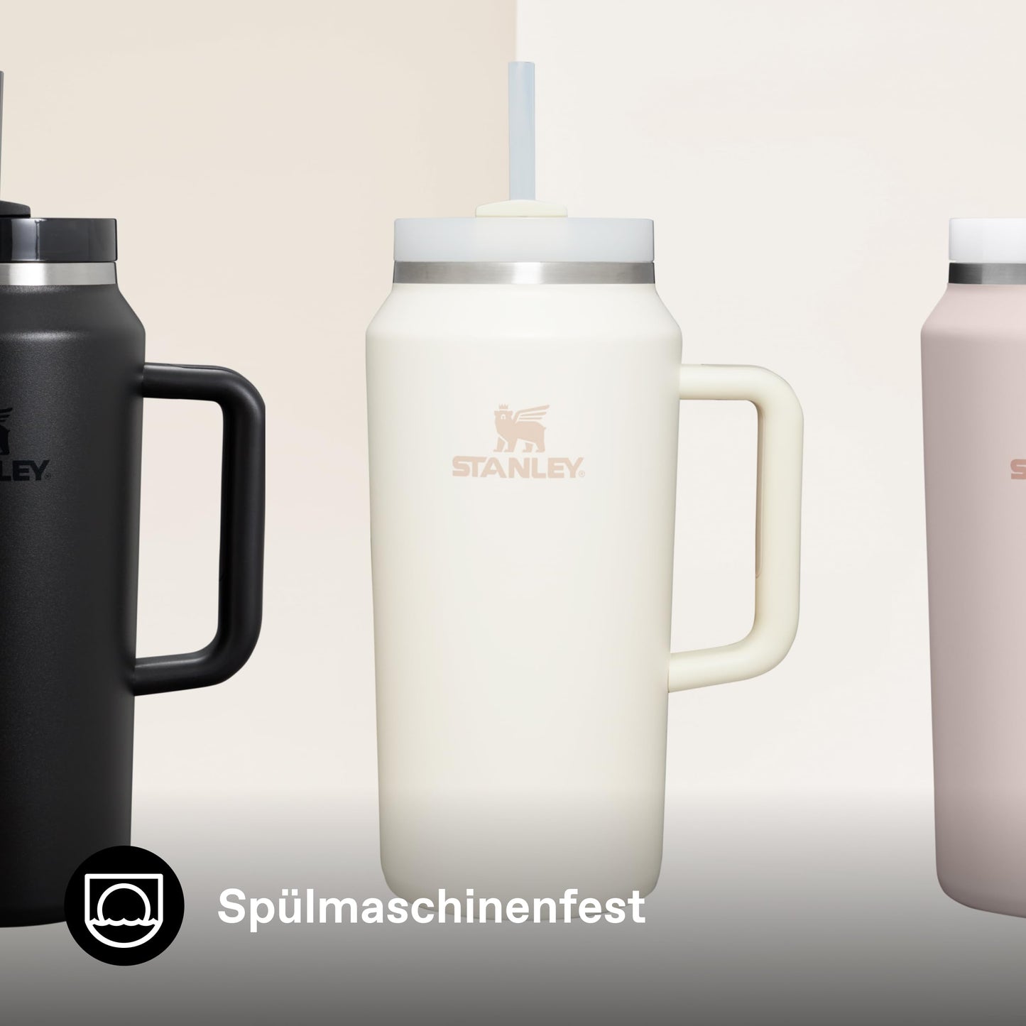 STANLEY 1913 Quencher H2.0 FlowState drinking bottle with straw 1.9L - Thermo mug Cools for 15 hours - 60 hours Ice cold - Dishwasher safe - Thermos bottle BPA free - Drinking cup - Cream - 100000112460