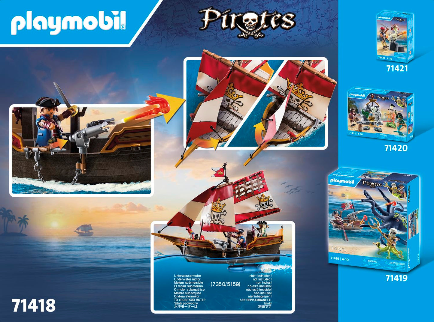 PLAYMOBIL Pirates 71418 pirate ship, exciting adventures on the high seas, with extensive accessories such as telescope, compass and cannons, toy for children aged 4 and over