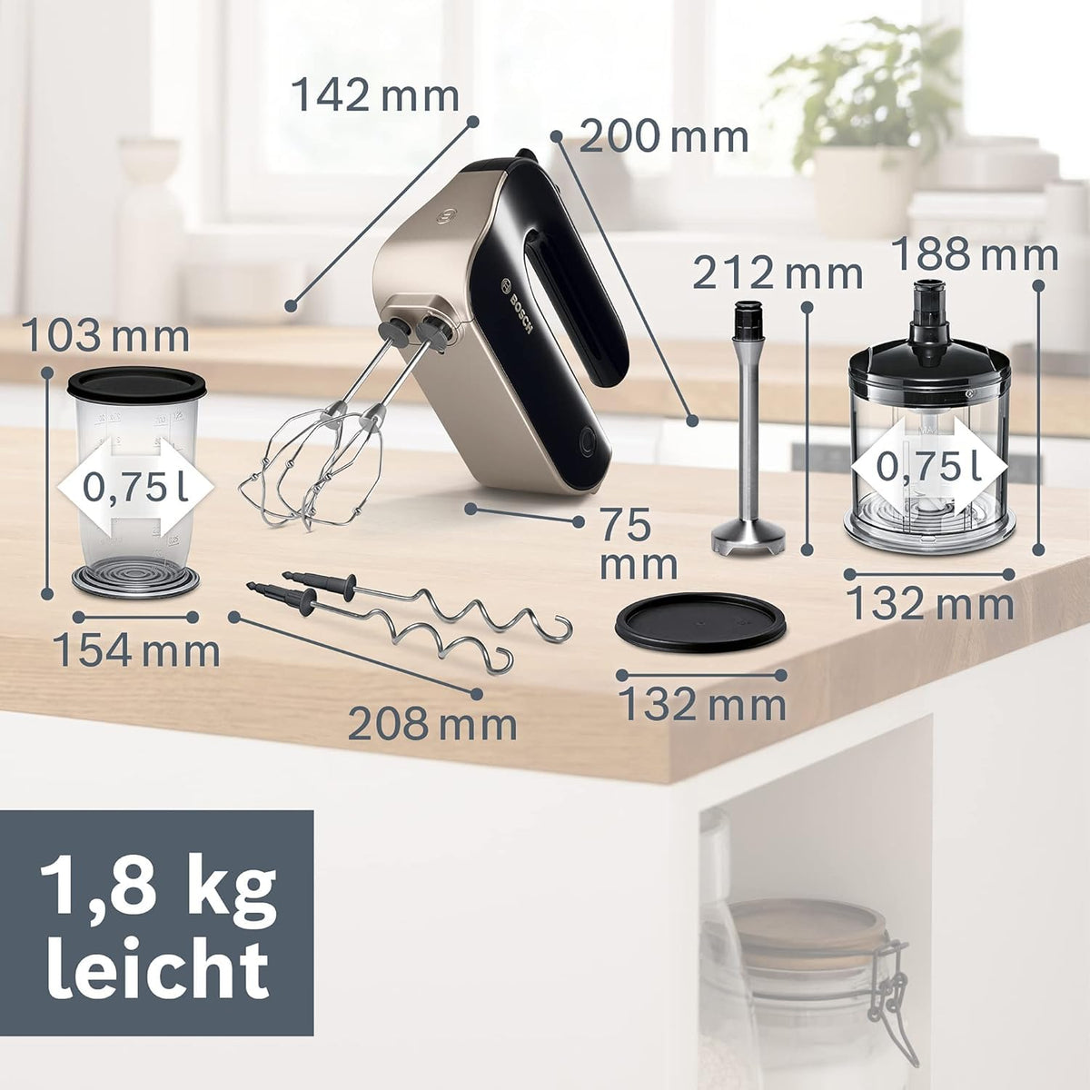 Bosch Appliances MFQ4885DE 2 Whisks, 2 Stainless Steel Kneading Hooks, Black, 575 W