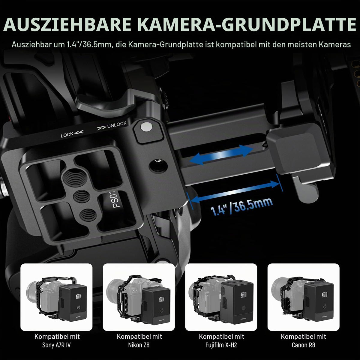 NEEWER V Mount Battery Plate with NATO Rails, Arca Type Base Plate for RS4 Pro RS3 Pro Gimbal Modular DSLR Camera Video Rig, compatible with SmallRig V Lock Battery Camera Cage, PS016