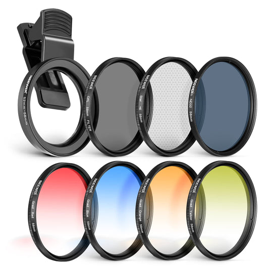 Set de filtre de efect NEEWER 58 mm ND + CPL + cu filtru polarizant clemă pentru lentile pentru telefonul mobil ND32 Filtru stea în 6 puncte 4 filtre color gradate compatibile cu iPhone 16 15 14 Pro Max 13 12 11 Camera Canon Nikon Sony - 10101534