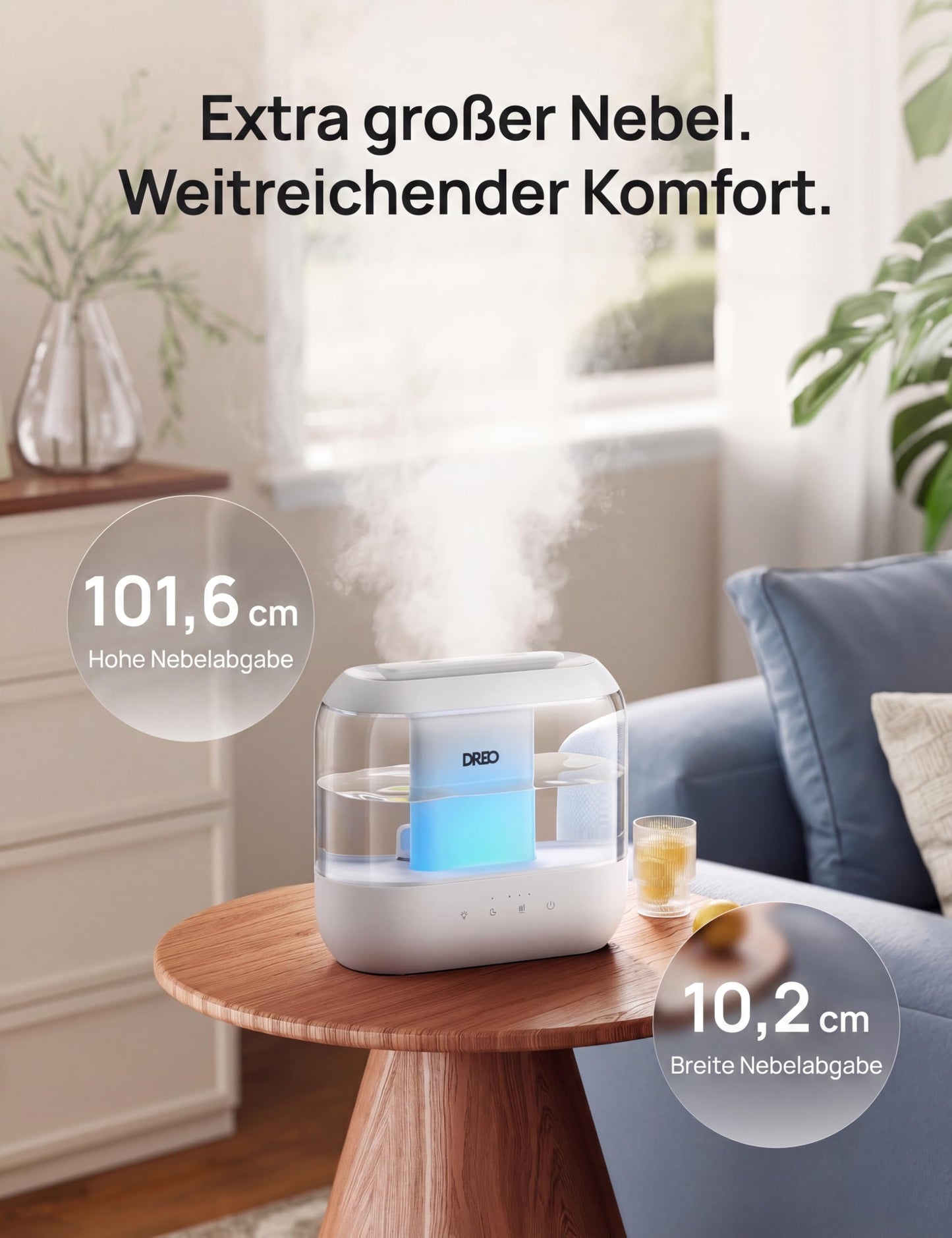 Dreo Humidifier for Bedroom, Top Fill 4L Supersized Cool Mist Humidifier with Oil Diffuser and Night Light, 36H Runtime, Quiet Ultrasonic Humidifier for Baby Nursery and Plants - DR-HHM001