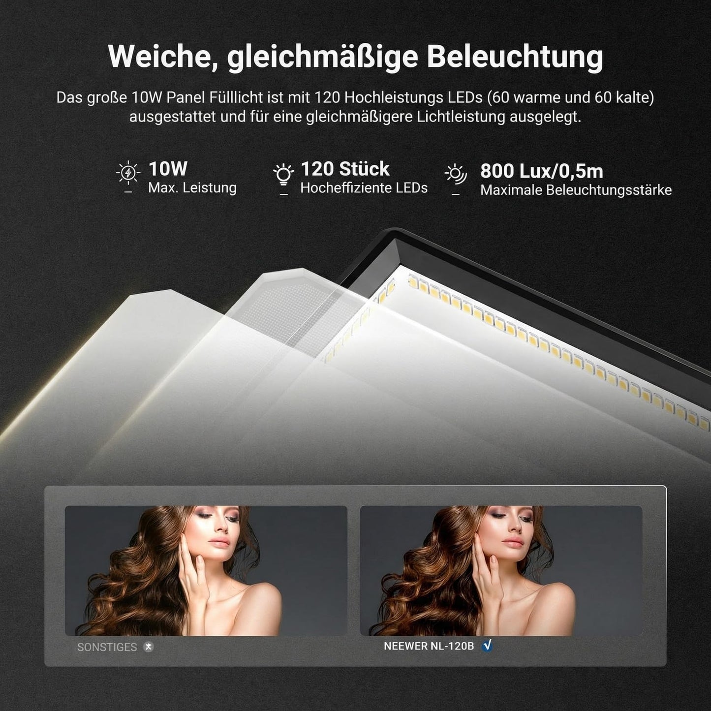 NEEWER Basics 9" LED Panel Light, 3200-5600K Edge Lit Video Light, Dimmable Camera Soft Key Light with Table Tripod, CRI95+ 800Lux, 4000mAh Rechargeable for Photography, Video and Streaming, NL-120B