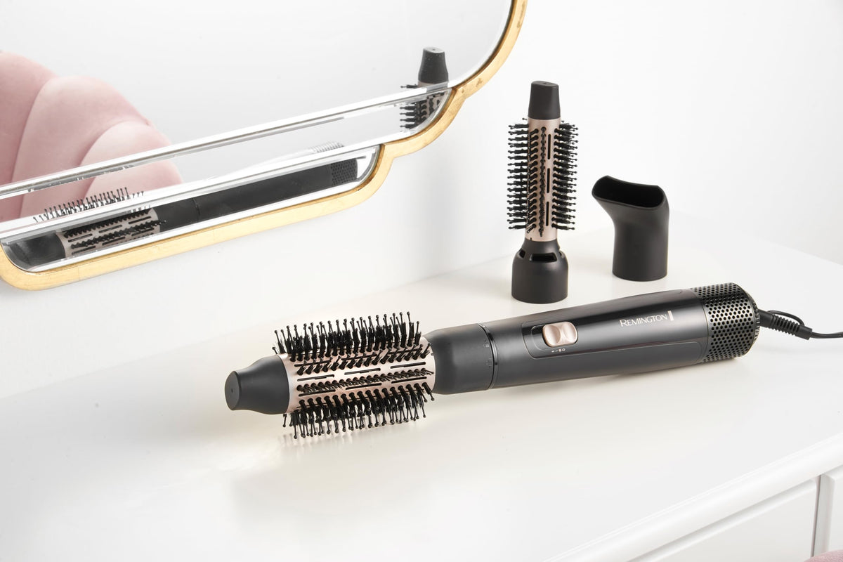 Remington Warm Air Brush [includes 3 attachments: 25mm & 38mm round brush, styling nozzle] Blow Dry & Style (dries & styles for shape & volume for short/medium hair) 2 heat & fan settings, Airstyler AS7300