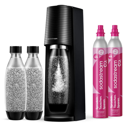 Sodastream - Terra water soda maker, Quick Connect cylinder system, with 2x 60L CO2 cylinders, 3x BPA-free 1L bottles, dishwasher safe, sustainable & reduces single-use plastic waste, black - 2270213