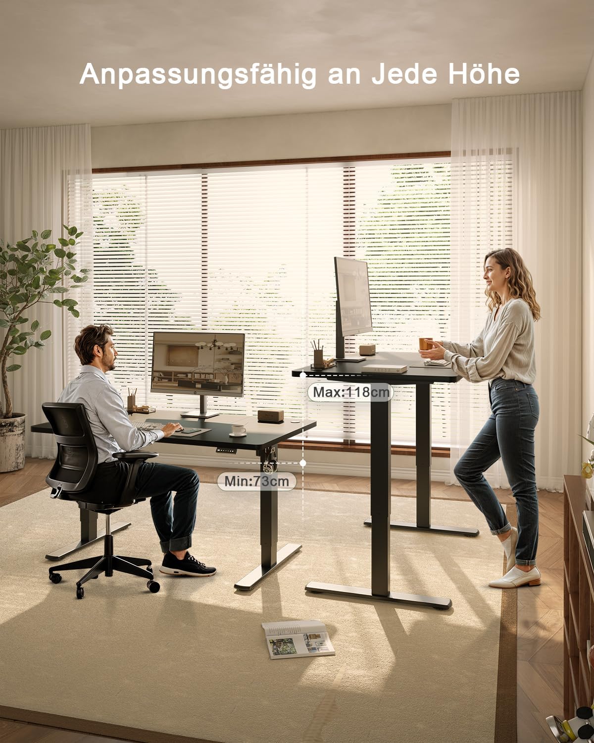 JUMMICO Height-adjustable desk with USB charging port, desk height-adjustable electric 180 x 80 cm, stand-sit table, standing desk, adjustable computer table, standing desk, black - 0403