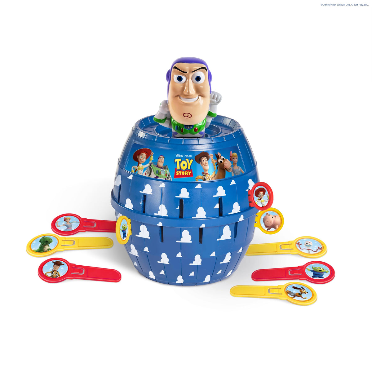 TOMY Pop Up Buzz Lightyear game, Toy Story children's action game, fun plug-in game with sticks, Disney Pixar Buzz Lightyear family game, quick reaction game for 2-4 players, ages 4 and up - T73938