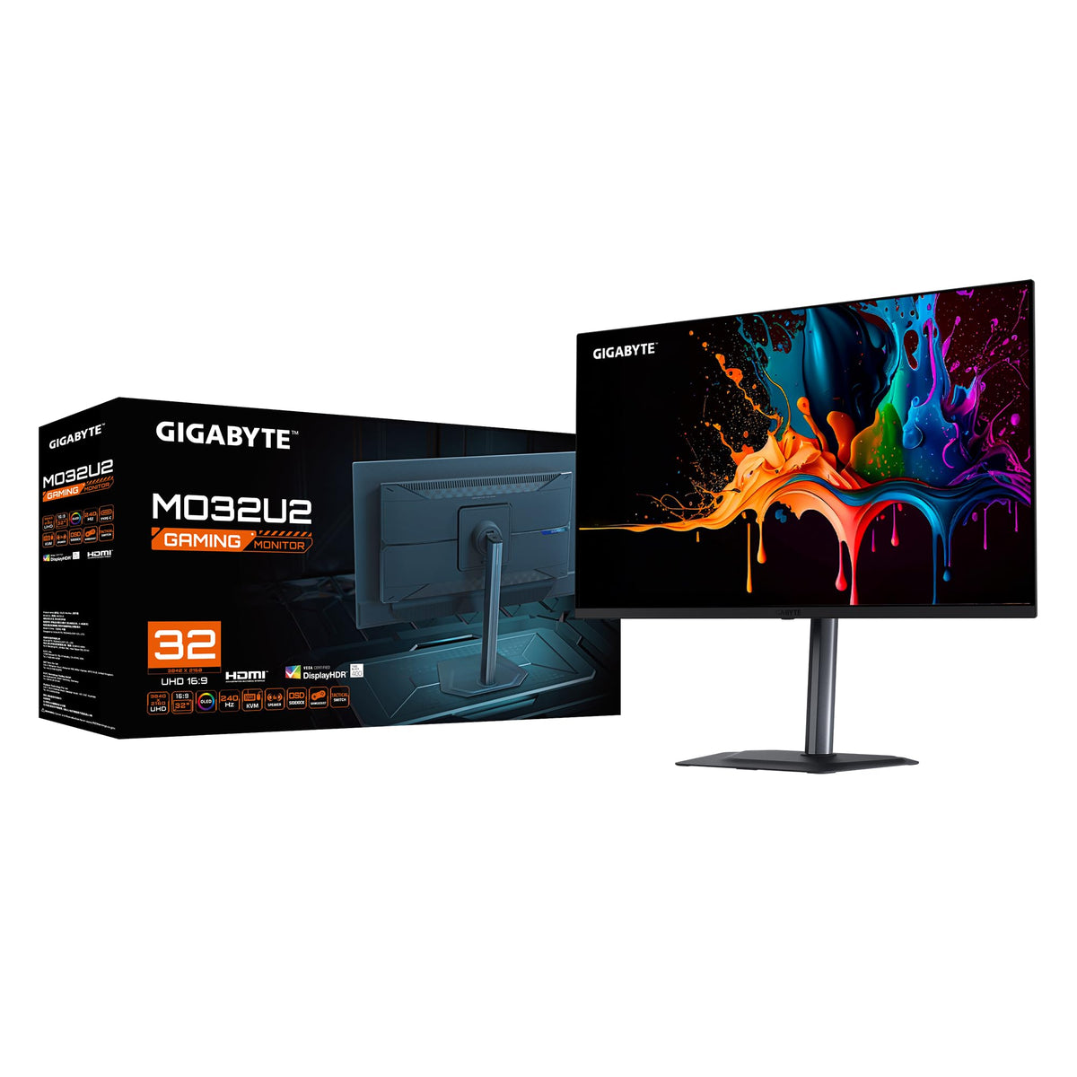 Gigabyte MO32U2 32” OLED 4K UHD Gaming-Monitor - 3840 x 2160, 240Hz, 0.03ms, 250 cd/m², G-Sync Compatibil, FreeSync Premium Pro, Display HDR True Black 400, HDMI 2.1, DisplayPort 1.4